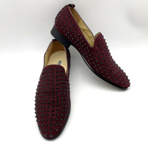 Weishimibang Loafers Burgundy Suede with Black Stud Spikes Size Men 6.5 Women 8